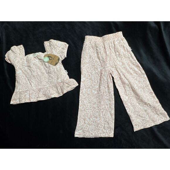 Rabbit + Bear Pink Organic Cotton Gauze 2-Piece Set 4T NEW - Picture 2 of 4